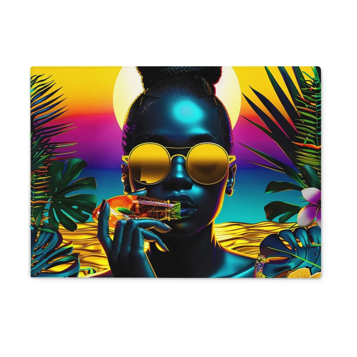 Tropical Sunset Dreams : Neon Vibes Glass Chopping Board - D'Sare