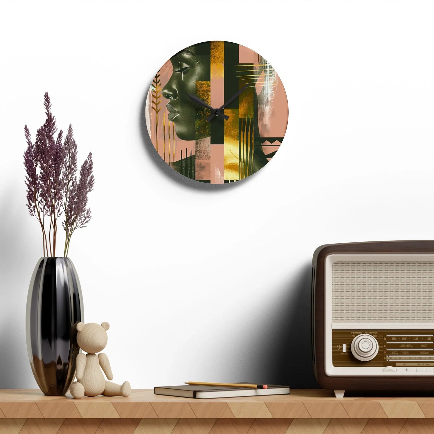 Echoes of Life: Afrocentric Peach and Gold Abstract Art Eclectic Wall Clock - D'Sare