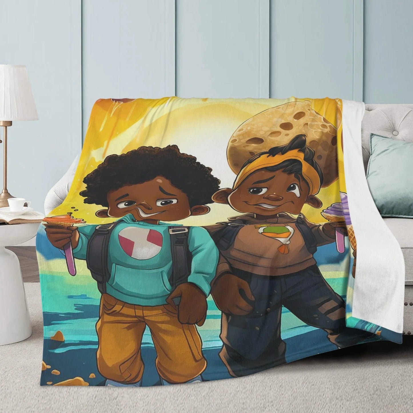 MelanatedMe Boys Cookie Dream Brothers Soft Polyester Premium Fleece Blanket - D'Sare