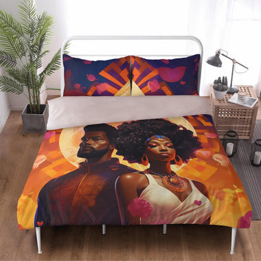 Unity of Love: Divine Black Couple Golden 3 Pcs Beddings - D'Sare 