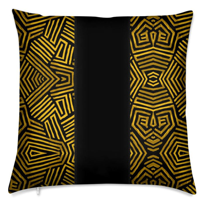 Obsidian Gold and Black Geometric Luxe Panel Pillow