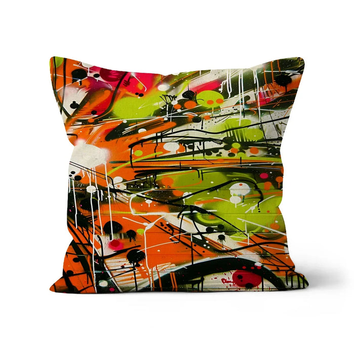 Neon Splatter Symphony: Urban Graffiti Art Cushion