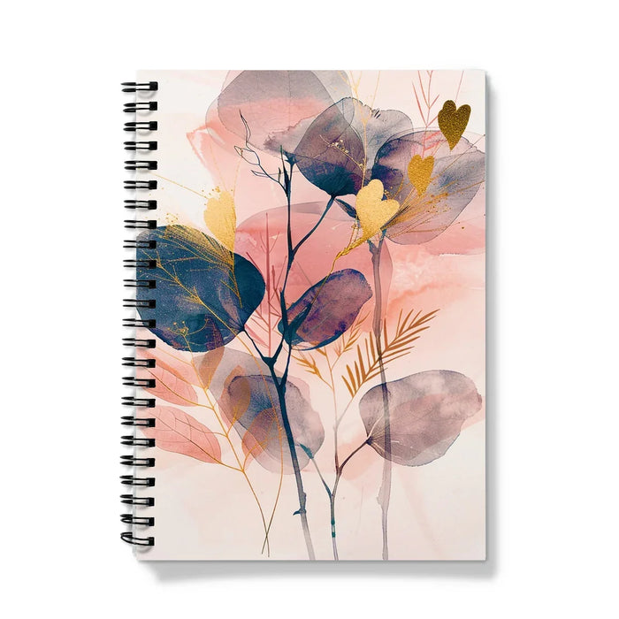 Peachy Blue Golden Flora Escape Notebook