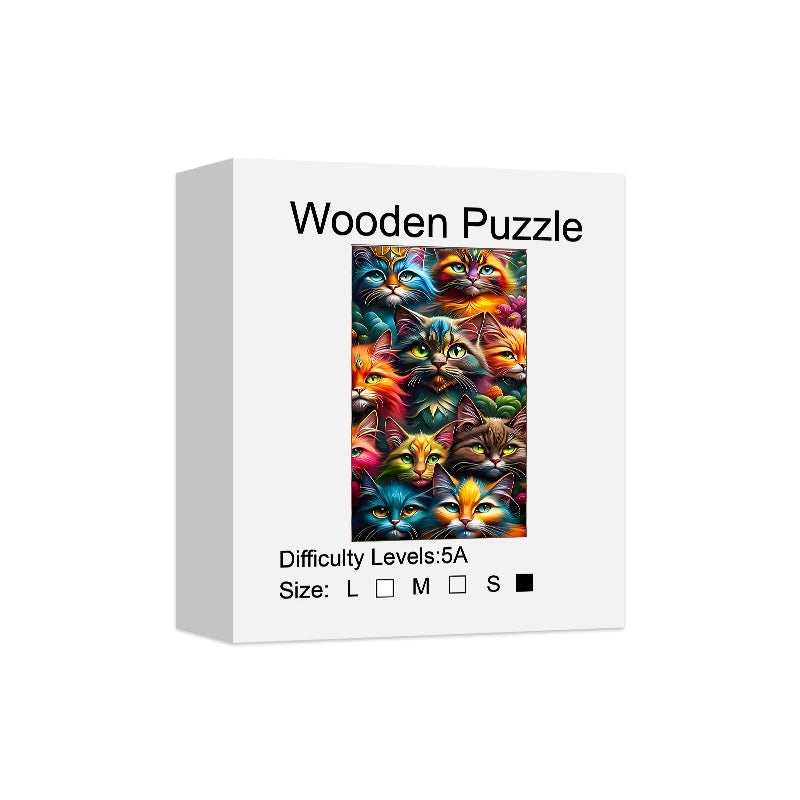 Cats Wooden Puzzle, Unique Shaped Pieces Wooden Jigsaw Puzzles for Adults, Ghristmas Gift Family Game Home Decor