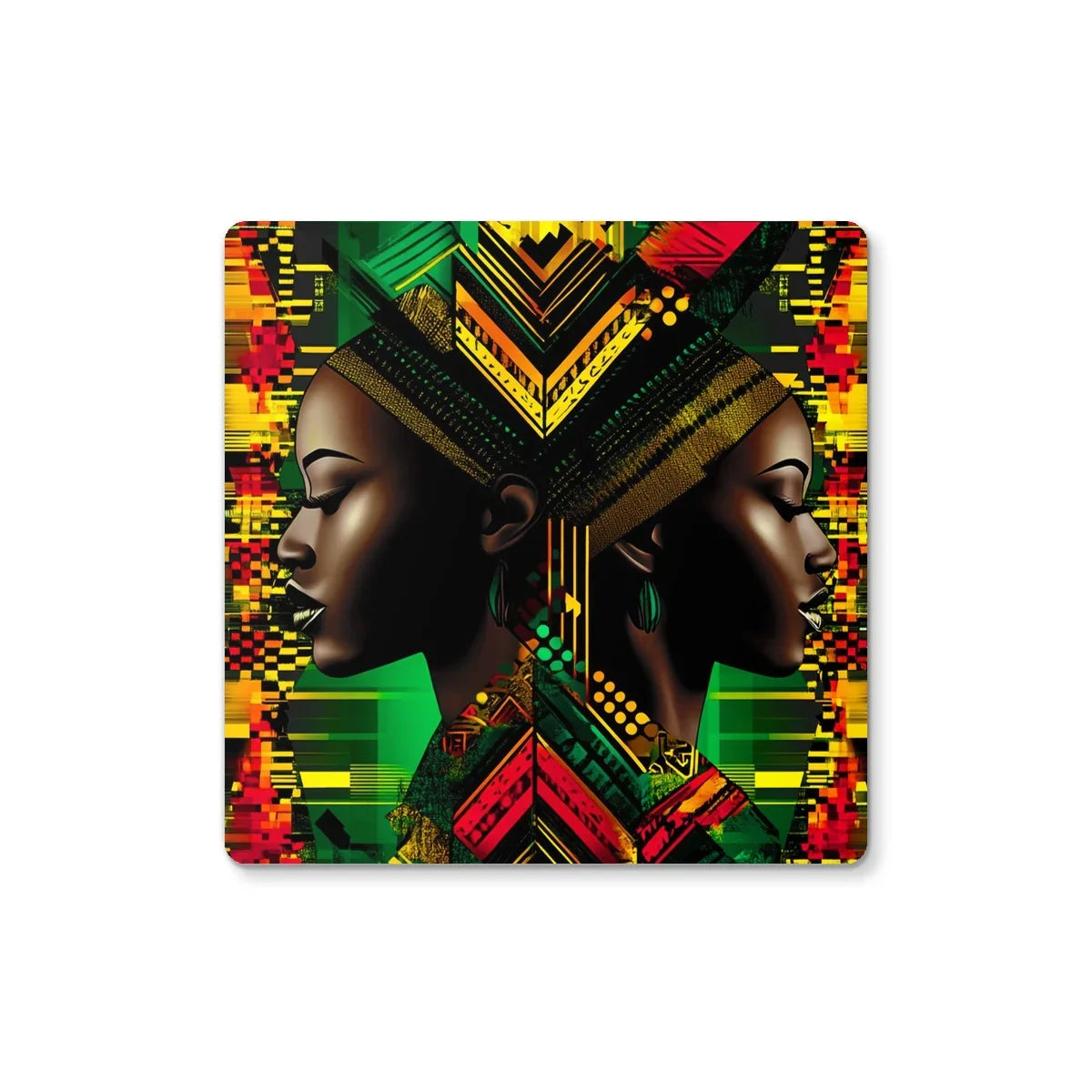 African Print Red Green Yellow Twin Energy Coaster - D'Sare