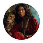 Savannah Elegance: Majestic Leopard & Regal Red Foot Stool