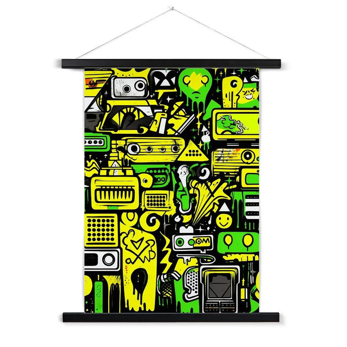 Graffiti Green and Yellow Abstract: A Dive into Vibrant Urban Art Fine Art Print with Hanger