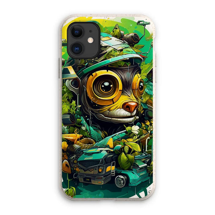 Nature's Resilience: Surreal Auto-Forest Artwork - Whimsical Raccoon and Greenery Infused Car Eco Phone Case