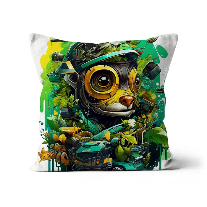 Nature's Resilience: Surreal Auto-Forest Artwork - Whimsical Raccoon and Greenery Infused Car Cushion