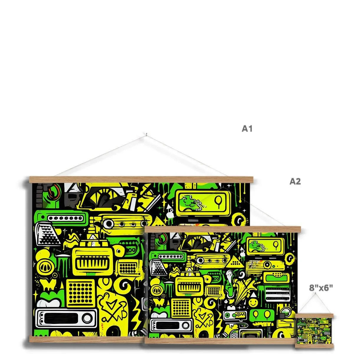 Graffiti Green and Yellow Abstract: A Dive into Vibrant Urban Art Fine Art Print with Hanger - D'Sare