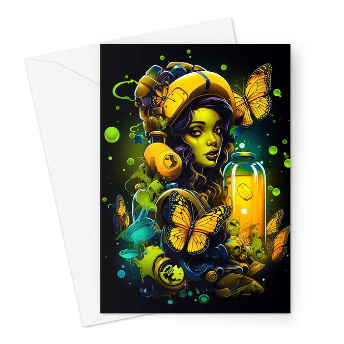 Bioluminescent Dreams | Monarch Butterfly Alchemist | Vibrant Fantasy Greeting Card