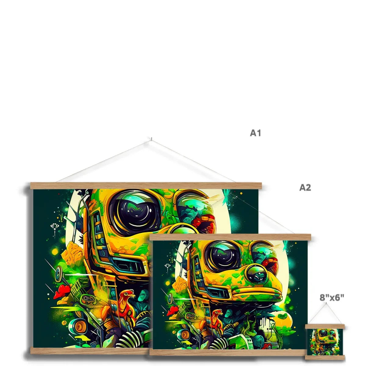 Mechanical Muse: Vibrant Graffiti Odyssey in Surreal Auto Wonderland Fine Art Print with Hanger - D'Sare