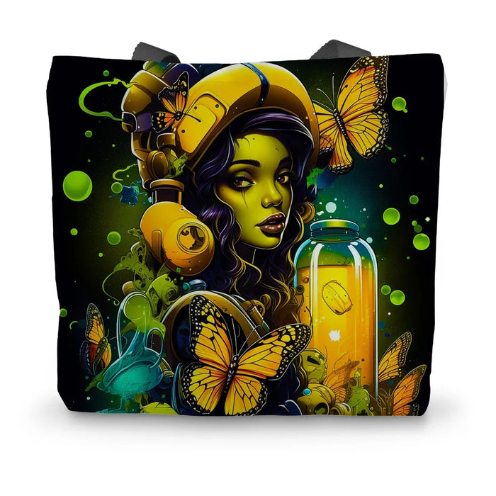 Bioluminescent Dreams | Monarch Butterfly Alchemist | Vibrant Fantasy Canvas Tote Bag