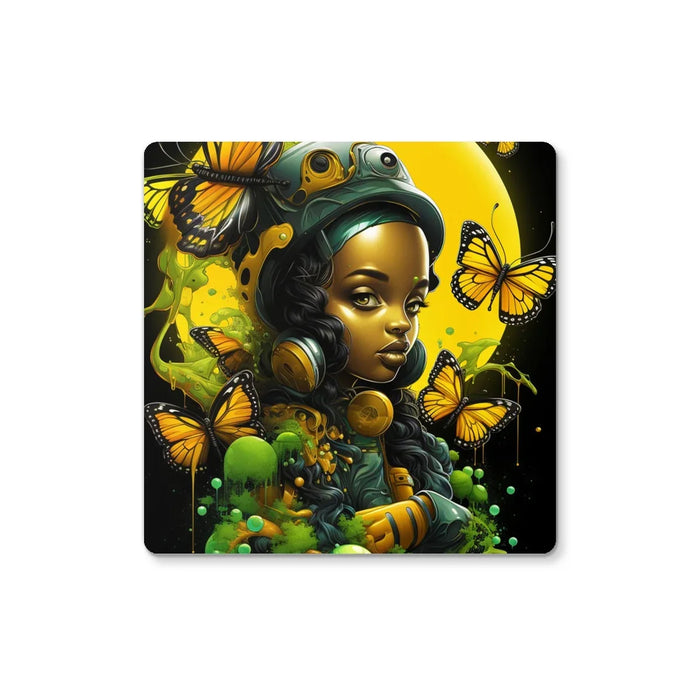 Afrofuturistic Girl with Butterflies Coaster