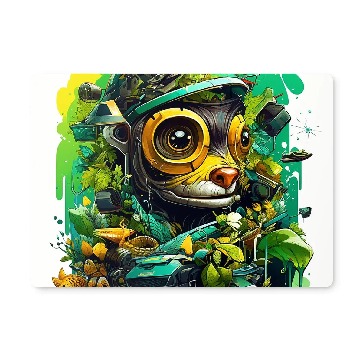 Nature's Resilience: Surreal Auto-Forest Artwork - Whimsical Raccoon and Greenery Infused Car Placemat - D'Sare