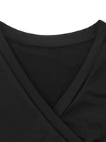 Women's Sexy Cross V Neck Stitching Slim Long Sleeve Solid Color Top
