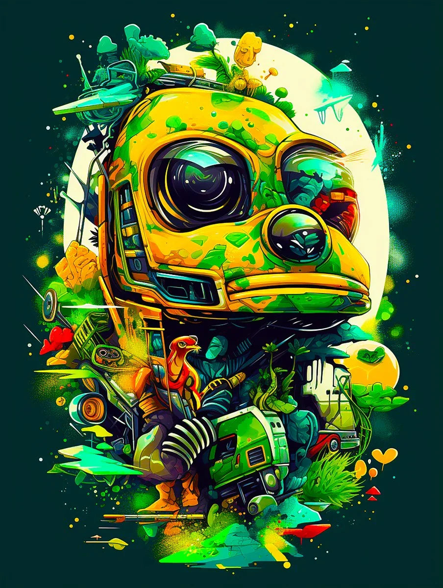 Mechanical Muse: Vibrant Graffiti Odyssey in Surreal Auto Wonderland