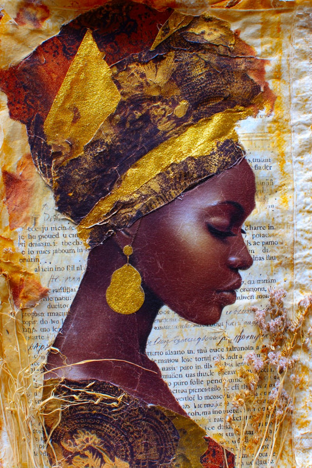 Elegant African Woman Portrait with Gold Headwrap
