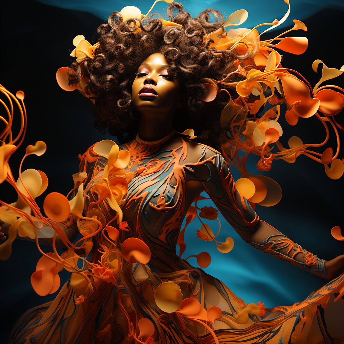 Orange Flower  Goddess Blue