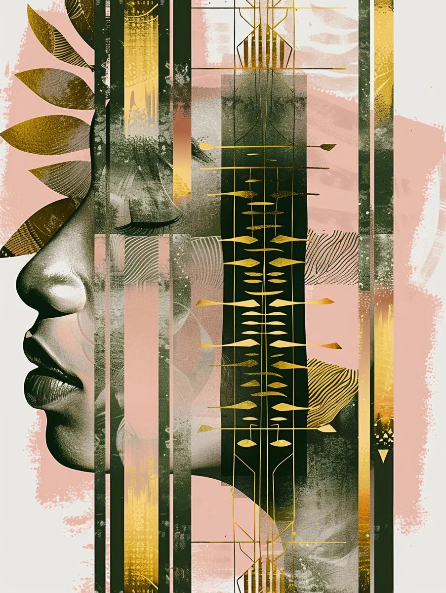 Echoes of Life: Afrocentric Meditation Peach and Gold Abstract Art Eclectic