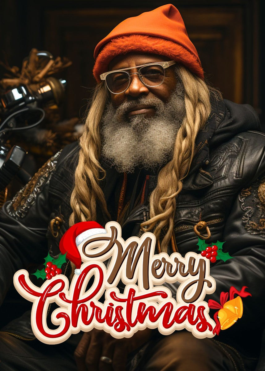 Merry Christmas Black Grandpa , Long Hair Ethnic