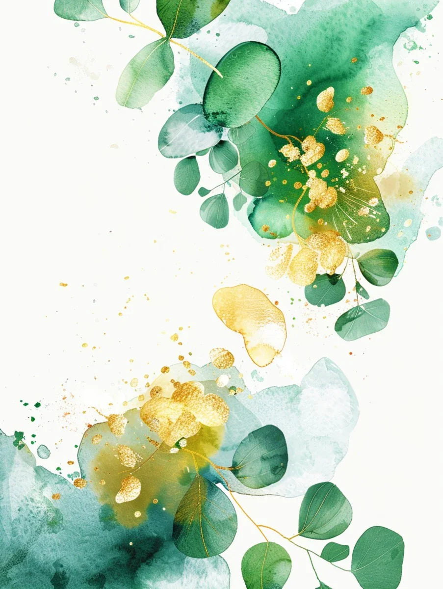 Floral Green and Gold Water Art