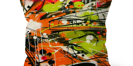 Neon Splatter Symphony: Urban Graffiti Art Cushion by Prodigi