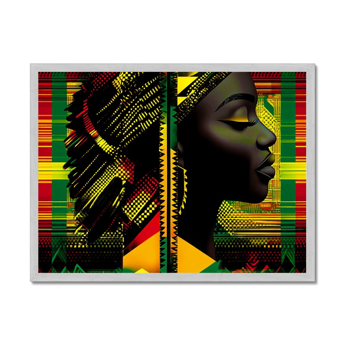 Abstract Red and Green Black Queen Fusion Antique Framed Print