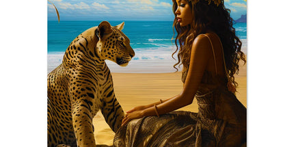 Seychelle Serenity: Golden Sand The Maiden and the LeopardBrushed Aluminum Print by D'Sare
