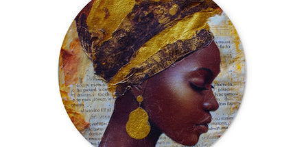 Elegant African Woman Portrait with Gold Headwrap Glass Chopping Board by Prodigi