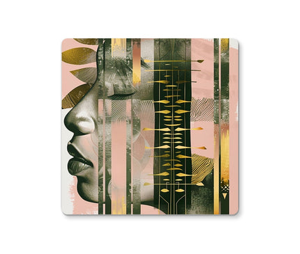 Echoes of Life: Afrocentric Meditation Peach and Gold Abstract Art Eclectic  Coaster