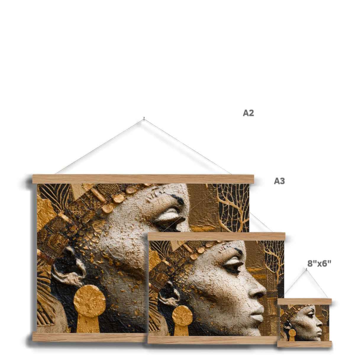 Afrocentric Golden Empress Fine Art Print Ready To Hang With Wooden Hanger