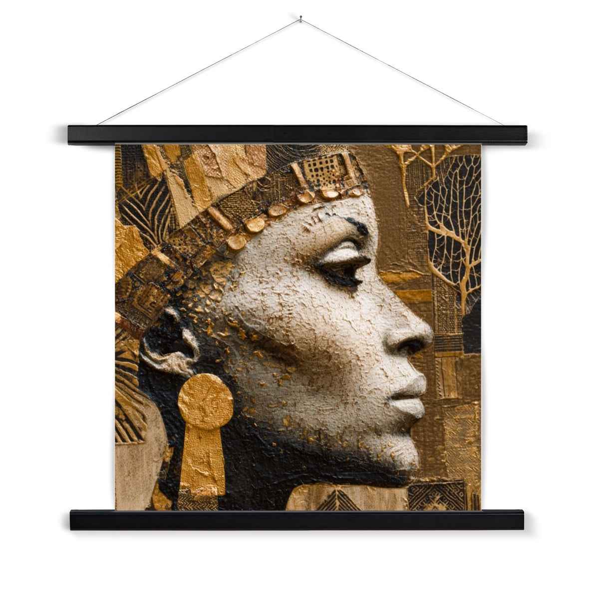 Afrocentric Golden Empress Fine Art Print Ready To Hang With Wooden Hanger
