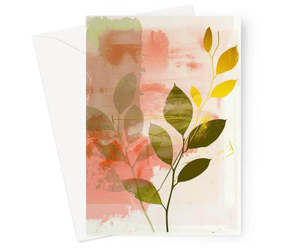 Peach Golden Leafy Escape 06 Eclectic Art Greeting Card - D'Sare