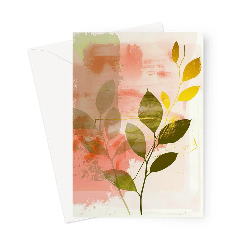 Peach Golden Leafy Escape 06 Eclectic Art Greeting Card by Prodigi