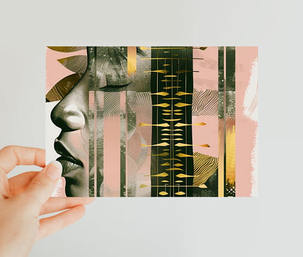 Echoes of Life: Afrocentric Meditation Peach and Gold Abstract Art Eclectic  Classic Postcard
