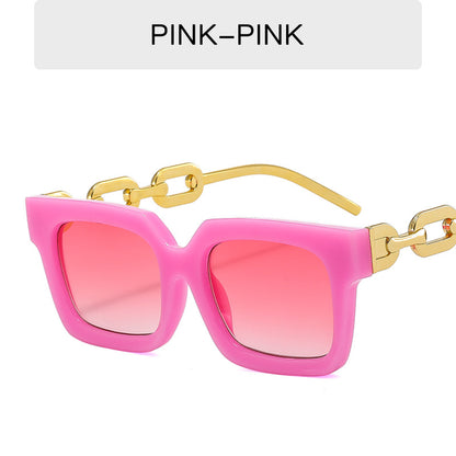 Fashion New Sunglasses Trend Personality Metal Chain Leg Glasses Retro Square Large Frame Net Red Sunglasses