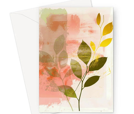 Peach Golden Leafy Escape 06 Eclectic Art Greeting Card - D'Sare