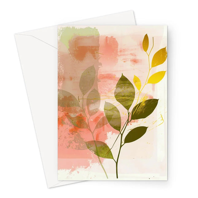 Peach Golden Leafy Escape 06 Eclectic Art Greeting Card - D'Sare