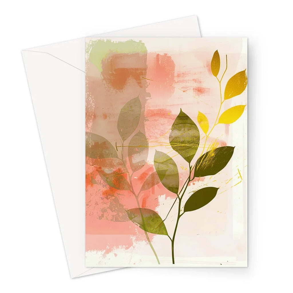 Peach Golden Leafy Escape 06 Eclectic Art Greeting Card - D'Sare