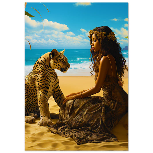 Seychelle Serenity: Golden Sand The Maiden and the LeopardAluminum Print