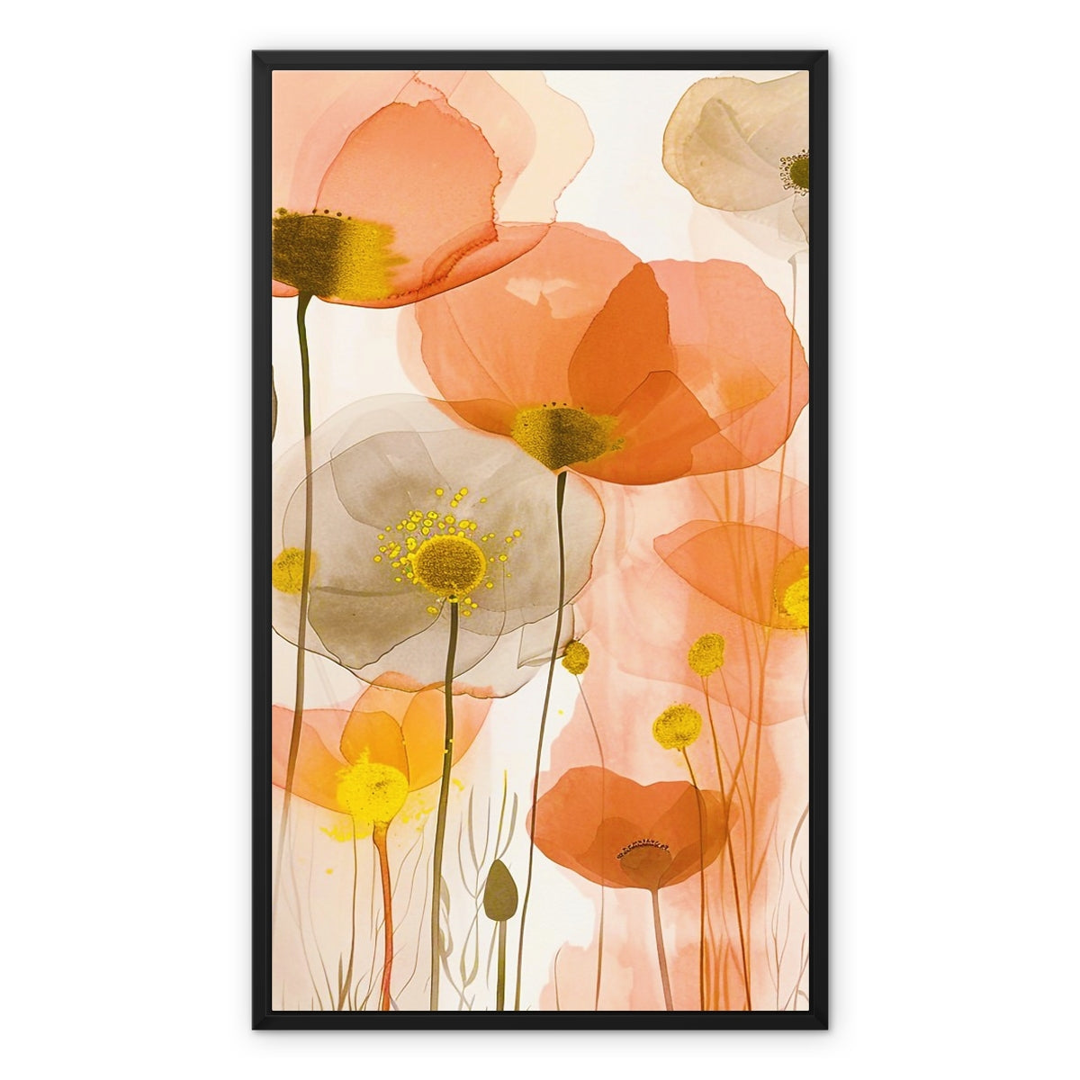 Poppy Echoes Golden Peach Escape 06 Eclectic Art Framed Canvas - D'Sare