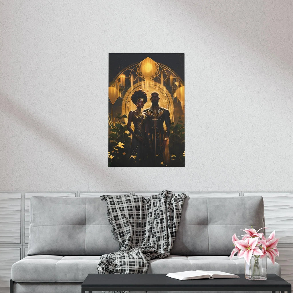 Eternal Love: Golden Black Couple Canvas Masterpiece Matte Vertical Posters - D'Sare 