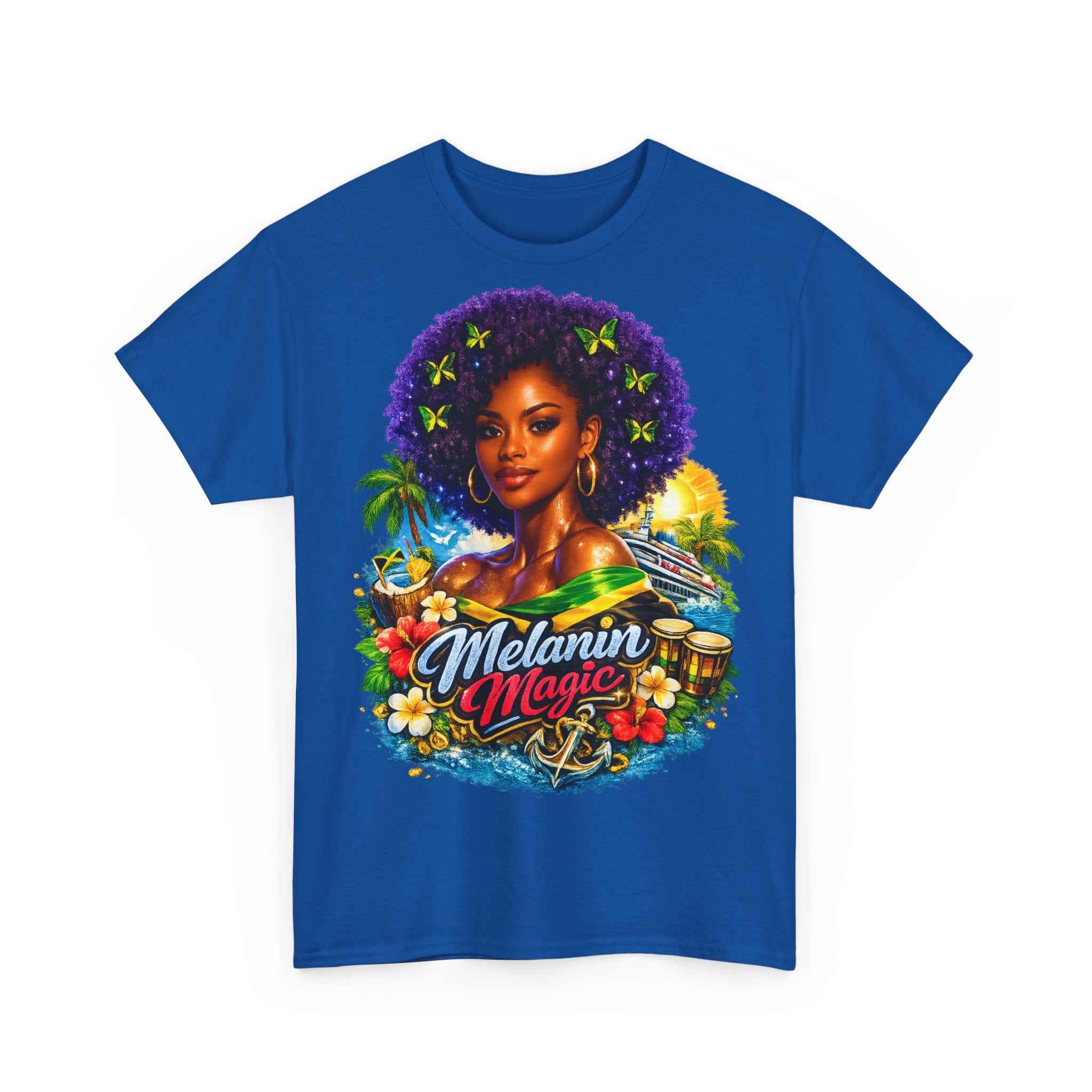 Melanin Magic Jamaica Portrait T-Shirt — Afrocentric Floral Tee