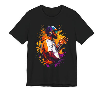 Urban Rapper Portrait Tee — Colorful Hip Hop Artist Graphic T-Shirt