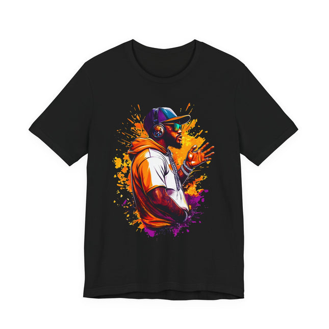 Urban Rapper Portrait Tee — Colorful Hip Hop Artist Graphic T-Shirt