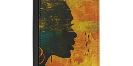Golden Afrocentric Silhouette Passport Cover - Stylish PU Faux Leather Travel Accessory, Personalized Passport Holder with RFID Blocking, Inner Pockets by Printify