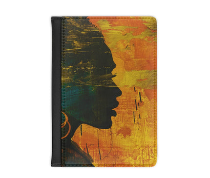 Golden Afrocentric Silhouette Passport Cover - Stylish PU Faux Leather Travel Accessory, Personalized Passport Holder with RFID Blocking, Inner Pockets - D'Sare