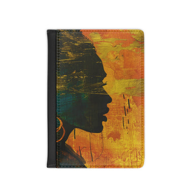 Golden Afrocentric Silhouette Passport Cover - Stylish PU Faux Leather Travel Accessory, Personalized Passport Holder with RFID Blocking, Inner Pockets - D'Sare