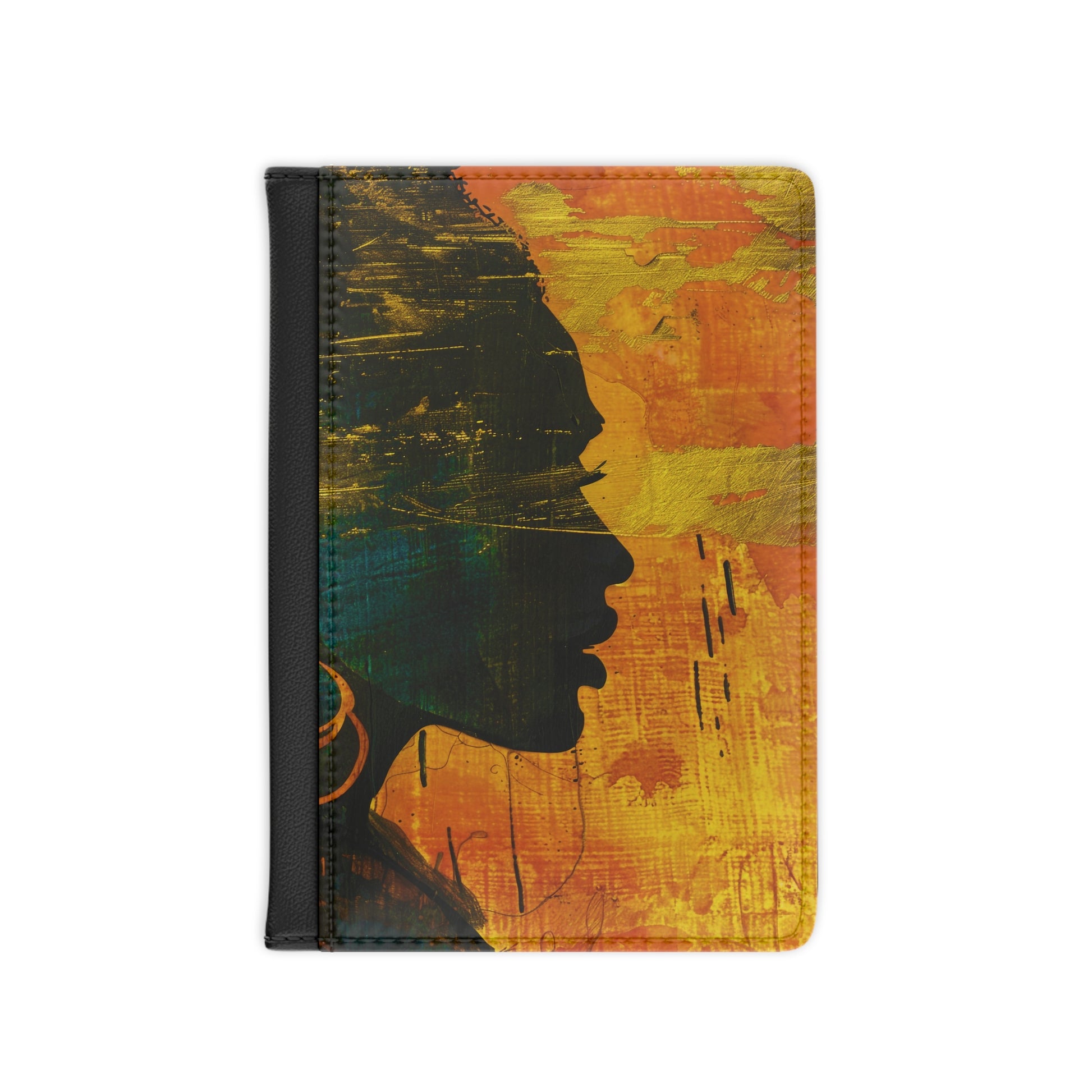 Golden Afrocentric Silhouette Passport Cover - Stylish PU Faux Leather Travel Accessory, Personalized Passport Holder with RFID Blocking, Inner Pockets - D'Sare